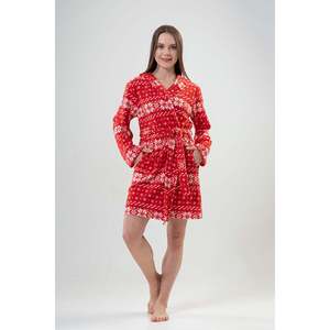 Robe de chambre en polaire à motif de Noël pour femmes, rouge, manches longues, douce, décontractée, vêtements de nuit - Product Image 6