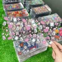 Etiquetas adhesivas personalizadas de doble cara con diseños de personajes de dibujos animados, fáciles de transferir con tecnología UV DTF para vasos de 16 oz, gran venta.