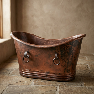 Bañera ovalada de cobre hecha a mano, bañera independiente de metal, bañera clásica para baño. - Product Image 1