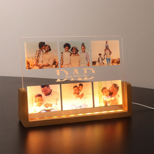 Custom Name Bedroom Night Light U Shape Lamp Personalized Acrylic Led Photo Frame Light with Wooden Base Warm White Middle