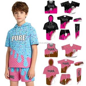 Ensemble sweat à capuche et <span class=keywords><strong>short</strong></span> FQ Custom Ice Creamm Drip Outdoors pour enfants – Maillots d'entraînement à manches courtes, hauts et uniformes <span class=keywords><strong>de</strong></span> <span class=keywords><strong>baseball</strong></span>/softball - Product Image 1