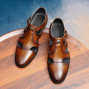 T-Strap Genuine Leather <b>Closed</b> Toe <b>Sandals</b> Breathable Buckle Strap Classic Men's Formal Summer Shoes - Product Image 3