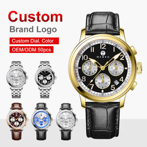 Montre pour homme de luxe en acier inoxydable, analogique, étanche, avec date, chiffres arabes, cadran à quartz, bracelet en cuir, verre de 20 mm - Product Image 1