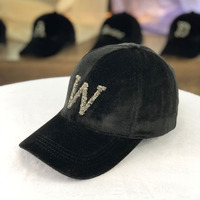 Casquette de baseball noire en velours avec strass et lettres, personnalisable, pour le printemps et l'hiver, style sport et mode, vente en gros