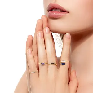 Adjustable Multi-Colorful Rectangle Stone Gold/Silver Rings for Women Wedding Jewelry 925 Sterling Silver Finger Rings