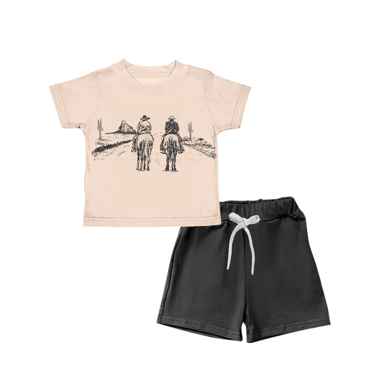 Pre-Order Boetiek Zomer Cowboy Western Ontwerpen Kinder Jongen T-Shirt Met Korte Broek 2 Stuks Set Broer Groothandel Nieuwe Baby Jongens Kleding