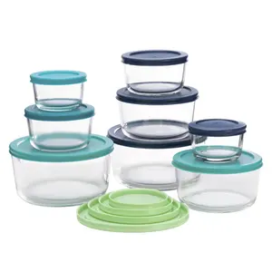 Aksesoris dapur besar dapat digunakan kembali tutup kedap udara kaca penyimpanan makanan kotak wadah mangkuk bulat