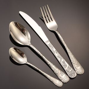 Ensemble de couverts en acier inoxydable avec motif floral, couteaux, fourchettes, cuillères pour dîner de mariage - Product Image 1