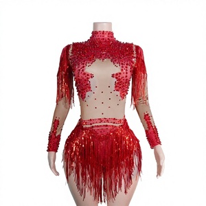 Sexy Performance Dance Rhinestones <strong>Sequins</strong> Tassel <strong>Bodysuit</strong> for Women Costume Singer Dancer Stage Wear Sparkly Birthday Outfit - Product Image 4