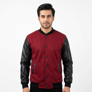 Best Sale New Arrival Men <b>Red</b> <b>and</b> <b>Black</b> Winter Warm Comfortable Baseball Fashion Pu Leather Sleeve <b>Varsity</b> Baseball <b>Jacket</b> - Product Image 1