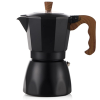 Cafetière à expresso au design classique, cafetière domestique noire et blanche, cafetière Moka avec poignée en bois