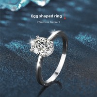 Bague en moissanite pour femme, en argent sterling 925, sertie de griffes, plaquée rhodium-platine, forme œuf de pigeon