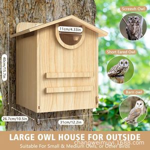 Caja de nido de madera para búhos, para montar en pared exterior, acabado natural, casa para pájaros para cría en jardín - Product Image 2