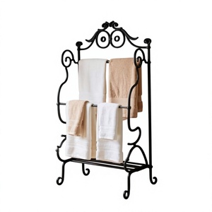 Double Tier Metal <b>Towel</b> Rack <b>Standing</b> Rectangle Shape Traditional Style Bathroom Storage Holder Durable Iron Frame - Product Image 1