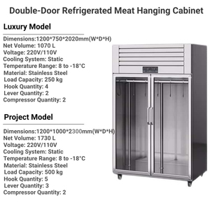 Réfrigérateur commercial à double température en acier inoxydable, le plus vendu, pour viande suspendue, 2 portes, 5 étoiles, à levier, à crochet, à haute efficacité énergétique - Product Image 5