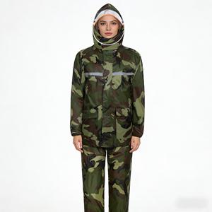 Olive Green Camouflage Reflective Polyester Raincoat <strong>Waterproof</strong> <strong>Set</strong> 2 Pieces Jacket Pant for Outdoor Rainy Usage - Product Image 2