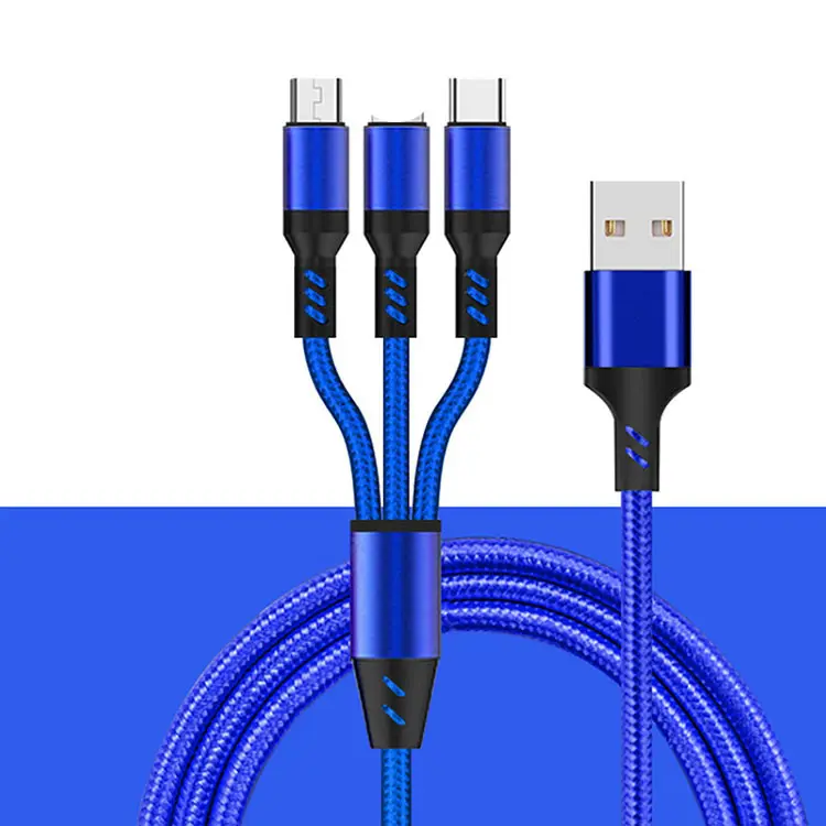 3 IN 1 8Pin Type C Micro Nylon USB Cable For iPhone 8 X 7 6 6S Plus iOS 10 9 8 Samsung Nokia USB Fast Charging Cables Cord