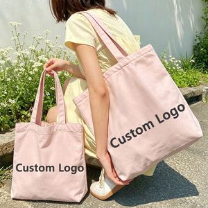 Sac fourre-tout en toile de coton rose uni, réutilisable, avec poignée en coton, vente en gros - Product Image 4