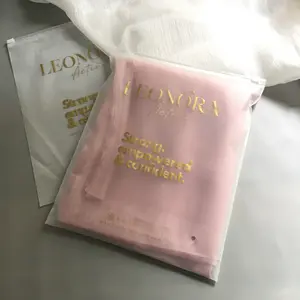 Tas Ziplock plastik kemasan cetak Foil emas kustom mewah untuk pakaian kantong plastik buram dengan ritsleting