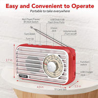 OEM R-922 Retro FM AM WB 3-Band Radio mit Ausziehbarer Metallantenne, Aufladbar über USB 5V, Seniorenfreundlicher ABS Tragbarer Lautsprecher