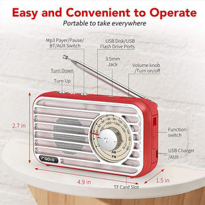 OEM R-922 Retro FM AM WB 3-Band Radio <b>Extendable</b> Metal Antenna Rechargeable <b>USB</b> 5V Elderly-Friendly ABS Portable Speaker - Product Image 4