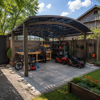 Abri d'atelier extérieur en aluminium le plus vendu avec toit en polycarbonate arqué |   Abri de travail couvert pour le rangement d'équipements de jardin