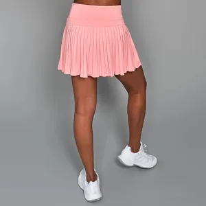 Faldas de golf con etiqueta privada personalizada, falda de bádminton deportiva para correr, fitness, bolsillo de bola para mujer, pantalones cortos integrados, Falda plisada de tenis