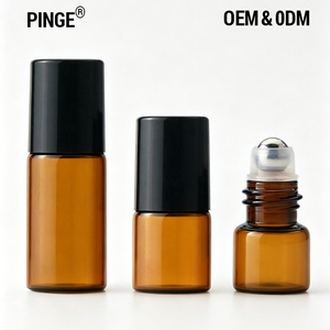 Flacon roll-on 1 2 3 ml, mini échantillon, ambre givré, bouchon noir en plastique, boîte découverte écologique pour huile parfumée - Product Image 1