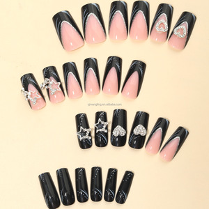 <span class=keywords><strong>Faux</strong></span> <span class=keywords><strong>ongles</strong></span> longs en ABS à motif carré français, 24 pièces, avec colle, pré-dessinés, en forme d'étoile scintillante - Product Image 4