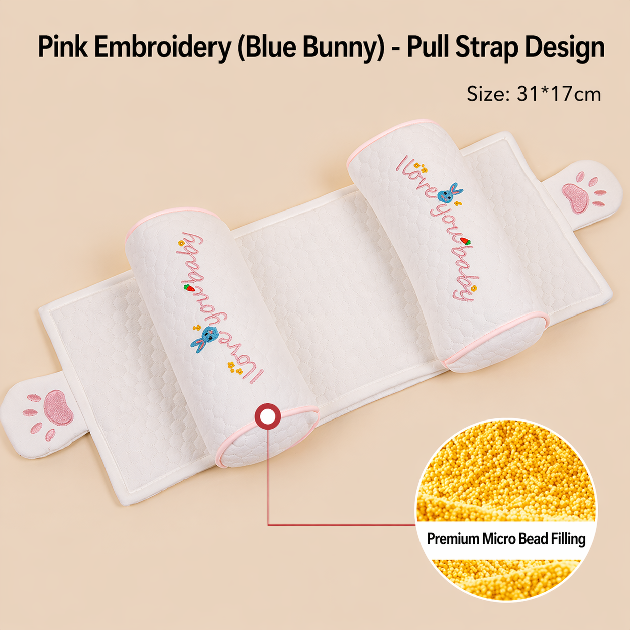 Broderie rose avec bleu (remplissage de millet)