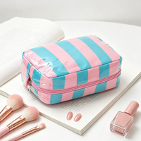 Trousse de maquillage à rayures roses, organisateur de toilette en PVC imperméable, pochette de voyage pour cosmétiques, étui de toilette de grande capacité pour femmes et filles