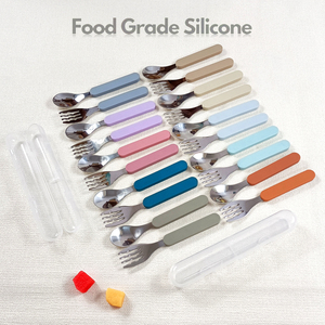 Utensilios de Comedor de Grado Alimenticio <span class=keywords><strong>para</strong></span> Bebés, Cucharas de Silicona No Tóxicas, Tenedor y Cuchara <span class=keywords><strong>para</strong></span> la Primera Etapa de Alimentación Infantil - Product Image 1