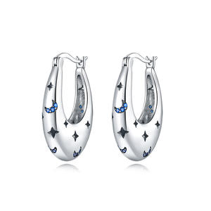 Boucles d'oreilles pour femmes en cuivre blanc et laiton avec zircon, motif ciel étoilé, étoiles et lune - Cadeau d'anniversaire - Product Image 5