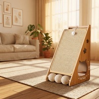 Cadre en bois, surface en corde de chanvre avec rouleau, griffoir pour chat en boule de sisal