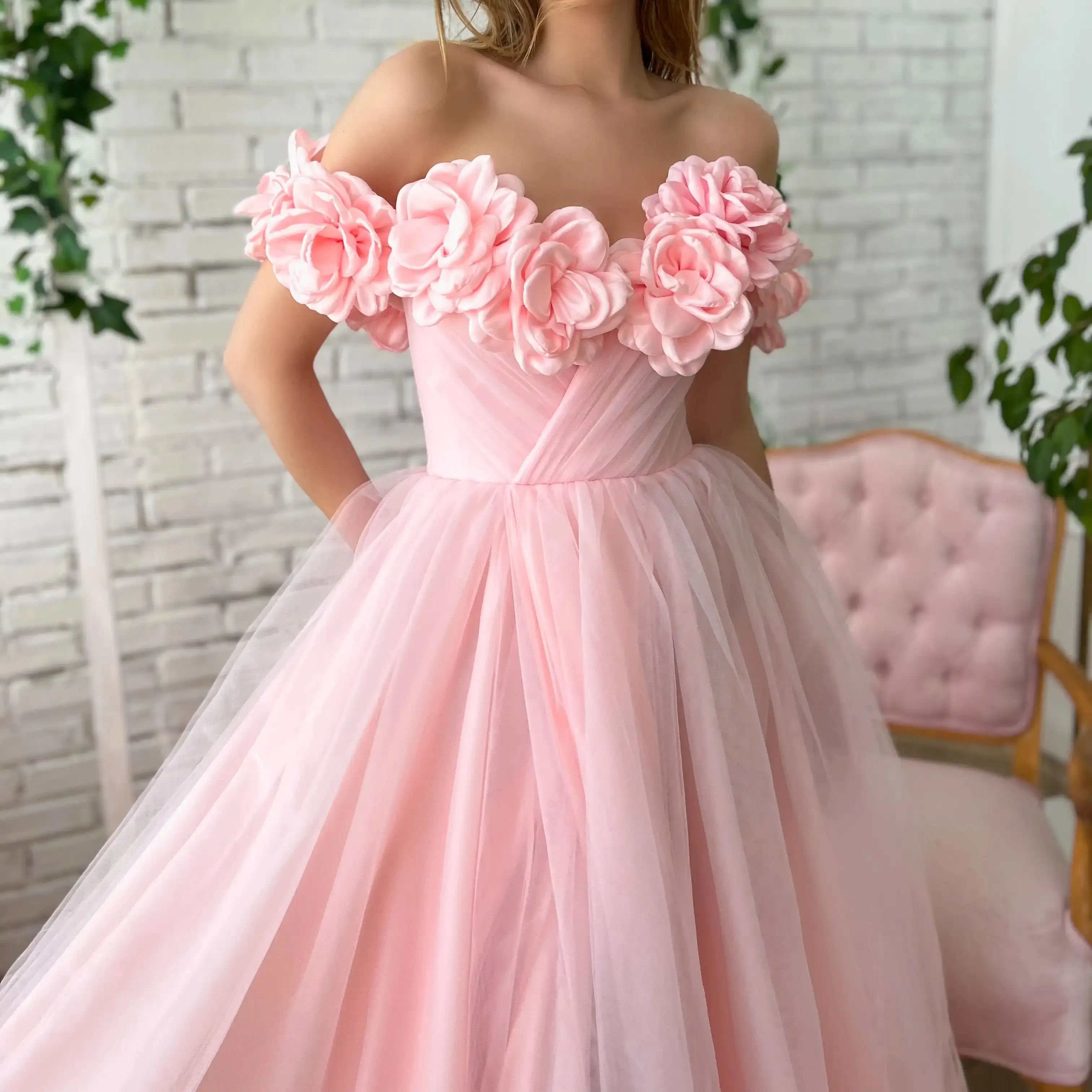 Robe de Soirée de Mariage à Fleur Rose 3D de Haute Qualité