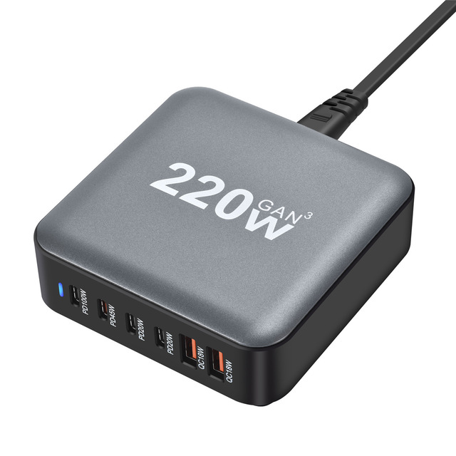 New 220W GaN PD Charger 6-Port Desktop Fast Charging Station 100W USB C for Laptop Charger Compatible for Phone for Samsung Gift