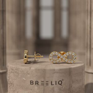 Pendientes de Oro Amarillo con Diamantes en Forma de Infinito para Mujer, Joyería Elegante y Brillante con Símbolo de Eternidad para Uso Diario y Ocasiones Especiales - Product Image 1