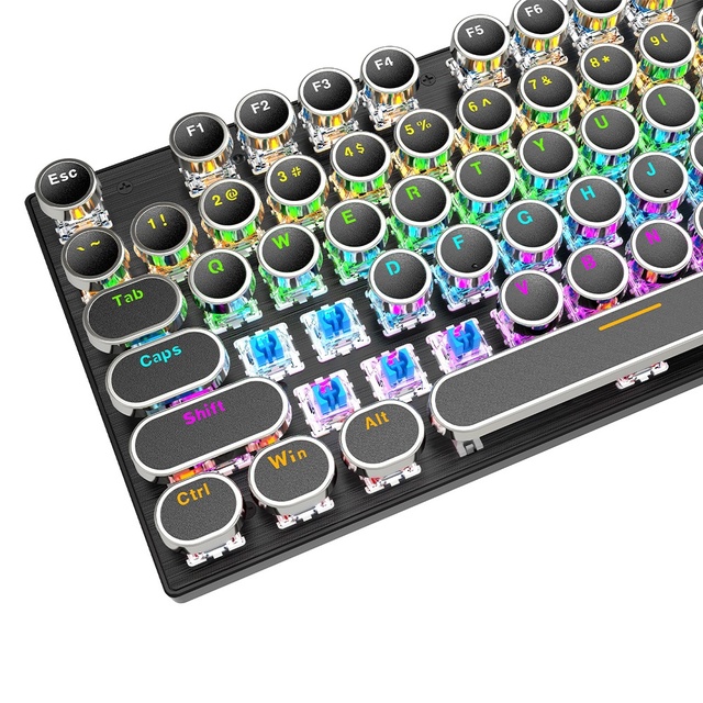 T75 Mechanical Keyboard USB Desktop Punk Retro Round Keycaps RGB Luminous Blue Switch Key Line Separation E-sports