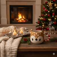 Mug à café en céramique personnalisé, cerf fauve mignon en dessin animé 3D, poignée rayée en forme de canne à sucre avec bois de cerf doré, cadeau de Noël