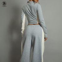 Ensemble décontracté pour femme avec logo personnalisé, veste zippée et pantalon de survêtement ample, ensemble deux pièces bicolore avec motif uni