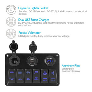 Aluminum Waterproof <b>Switch</b> Panel With Cigarette Lighter <b>Adapter</b> Dual USB Voltage Gauge For Car Truck - Product Image 4