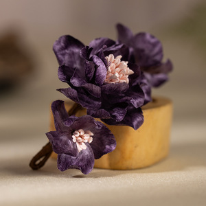 Nouveau produit original en velours à motif floral, inspiré du patrimoine culturel immatériel, épingle à cheveux souple, coiffe Hanfu faite à la main, violet - Product Image 2