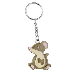 Portachiavi in legno a forma di topo, mini ciondolo animale per chiavi e borse - Product Image 1