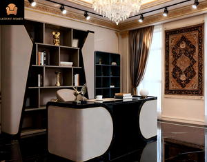 Scrivania da Ufficio Moderna di Lusso in Legno Nero e Oro - Arredamento Commerciale Durevole ed Ecologico per Villa/Ufficio - Product Image 2