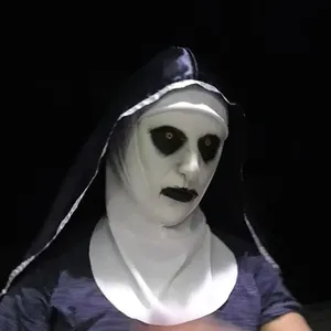 Maschera da Suora <span class=keywords><strong>Horror</strong></span> a Tema Cinematografico con Copricapo, Maschera in Lattice Spaventosa per Halloween, Costume Cosplay, Accessorio per la Testa per Adulti per Casa Stregata - Product Image 1