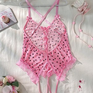 Lingerie Teddy à imprimé cœur taille 4XL, dentelle rose, bordure à volants, combinaison coquette, body de taille grande, <span class=keywords><strong>sexy</strong></span>, une pièce pour femmes - Product Image 4