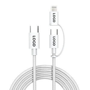 Cable de Datos 3 en 1 Trenzado Ecológico de Carga Rápida PD 240W <span class=keywords><strong>Tipo</strong></span>-<span class=keywords><strong>C</strong></span> a <span class=keywords><strong>Tipo</strong></span>-<span class=keywords><strong>C</strong></span> a <span class=keywords><strong>iPhone</strong></span> para Teléfono Móvil - Product Image 1