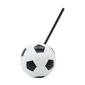 Party Plastic Football Round Ball Shape Disco Cups Tumbler With Straw For Qatar World Cup Bottle