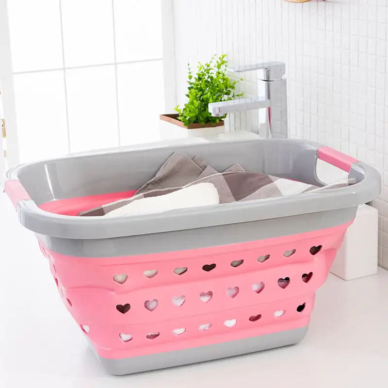 Folding portable laundry basket can be used to place dirty clothes, wash fruit clothes, etc