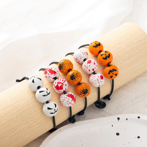 2025 Nueva gran oferta joyería pulsera hilo de cera trenzado Halloween calabaza cabeza calavera fantasma 16mm pulsera de cuentas de madera - Product Image 1